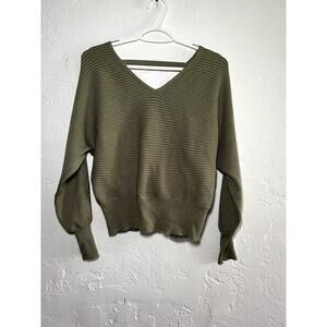 Pink Rose cut out green ribbed sweater womens small boho minimalist contemporary